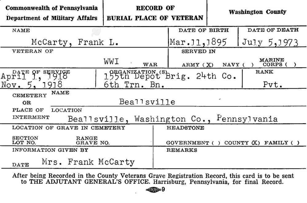 Frank L McCarty